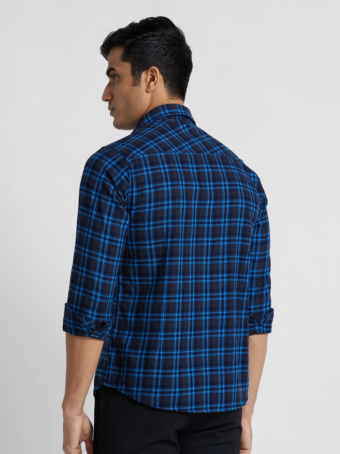 Full Sleeves Slim Fit Navy Checks Shirt