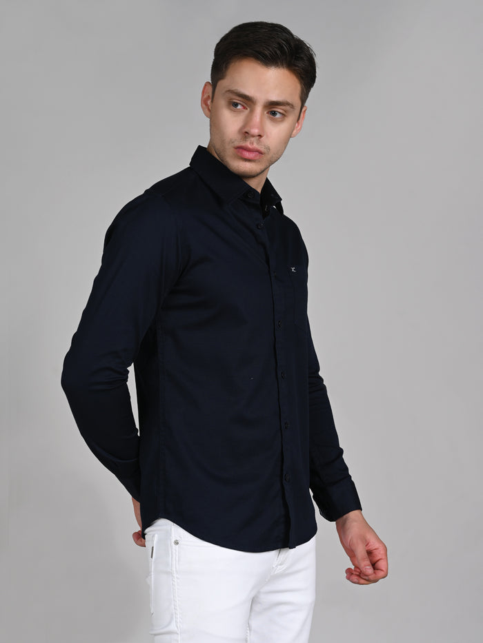 Full Sleeves Slim Fit Navy Doddy Structured Solid Shirt