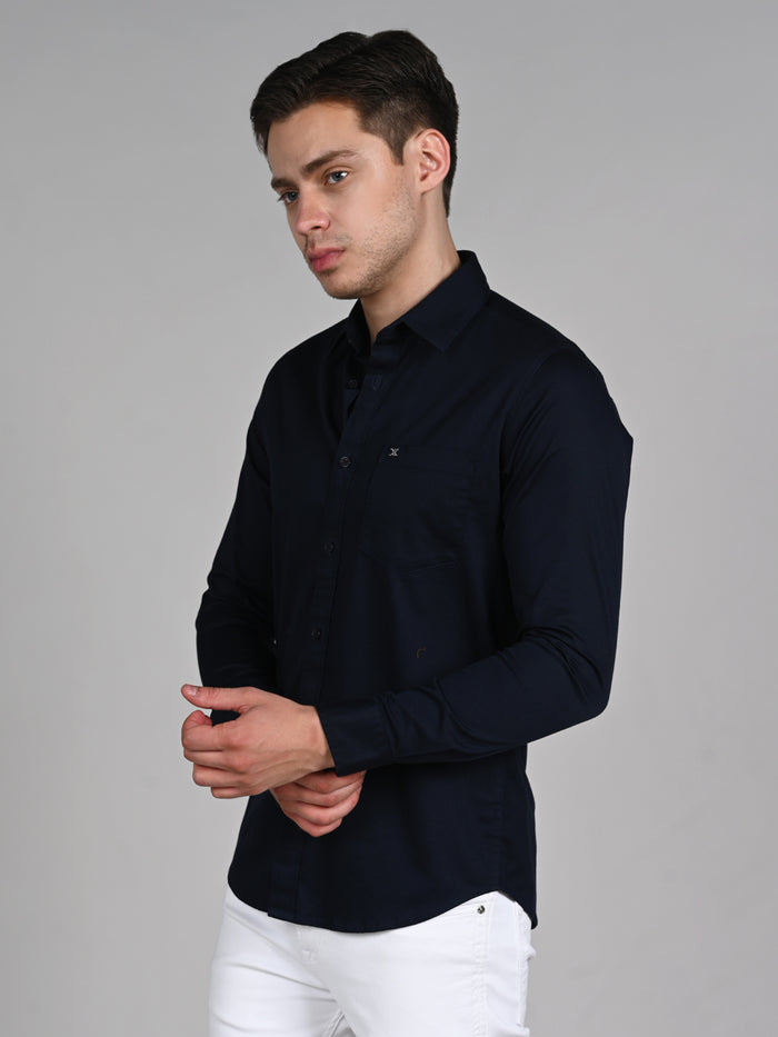 Full Sleeves Slim Fit Navy Doddy Structured Solid Shirt