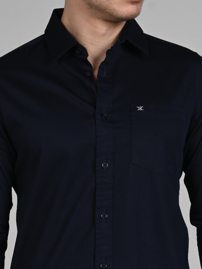 Full Sleeves Slim Fit Navy Doddy Structured Solid Shirt