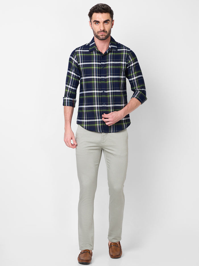 Full Sleeves Slim Fit Navy Structure Checks Shirt