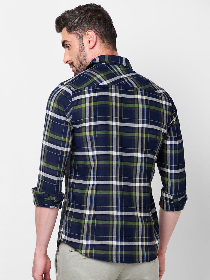 Full Sleeves Slim Fit Navy Structure Checks Shirt