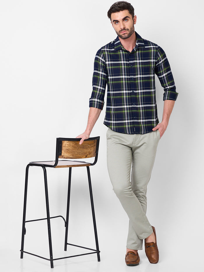 Full Sleeves Slim Fit Navy Structure Checks Shirt