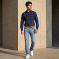 Full Sleeves Slim Fit Navy Tonal Checks Shirt