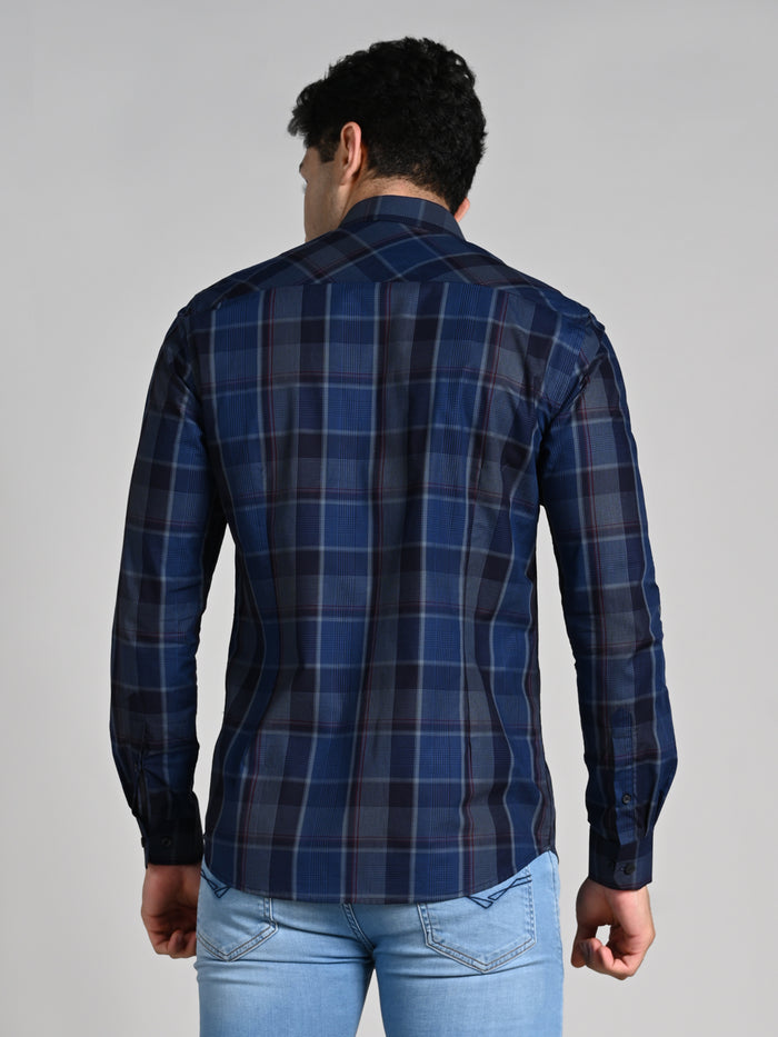 Full Sleeves Slim Fit Navy Tonal Checks Shirt