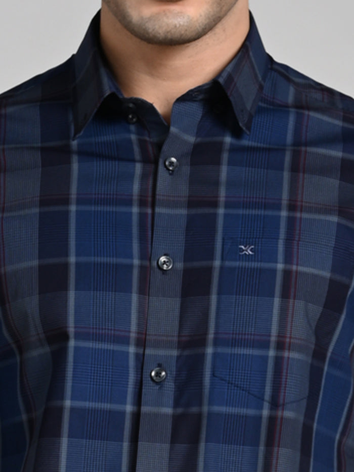 Full Sleeves Slim Fit Navy Tonal Checks Shirt
