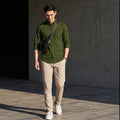 Full Sleeves Slim Fit Olive Button-Down Oxford Solid Shirt