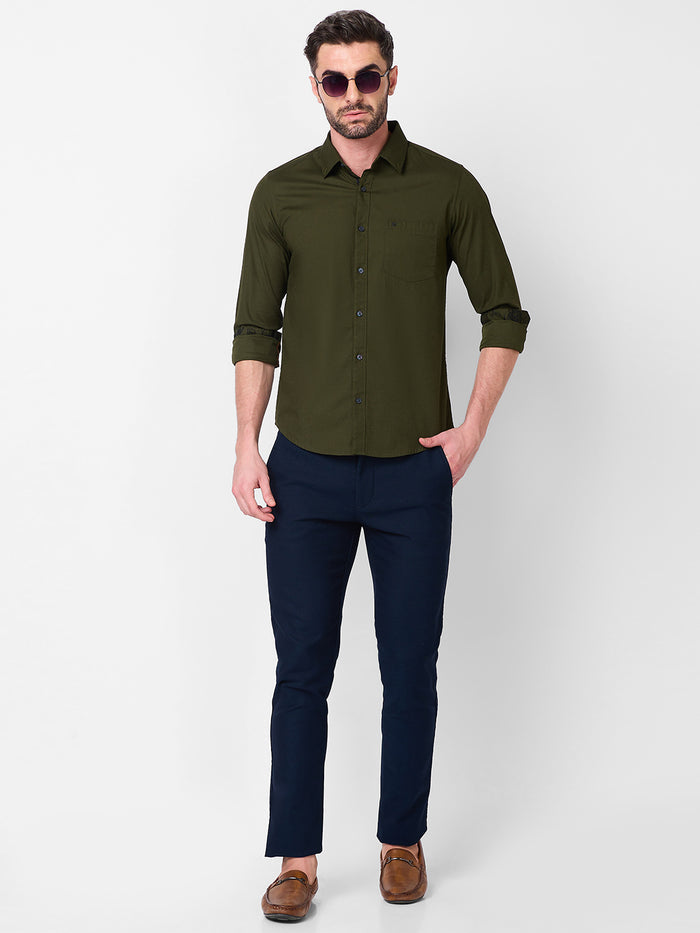 Full Sleeves Slim Fit Olive Dobby Structure Button-Down Solid Shirt