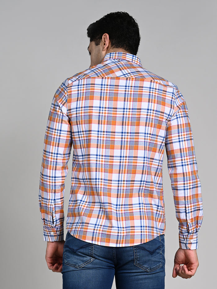 Full Sleeves Slim Fit Orange Button-Down Oxford Checks Shirt