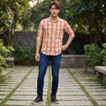Full sleeves Slim Fit Orange Light Weight Checks Shirt