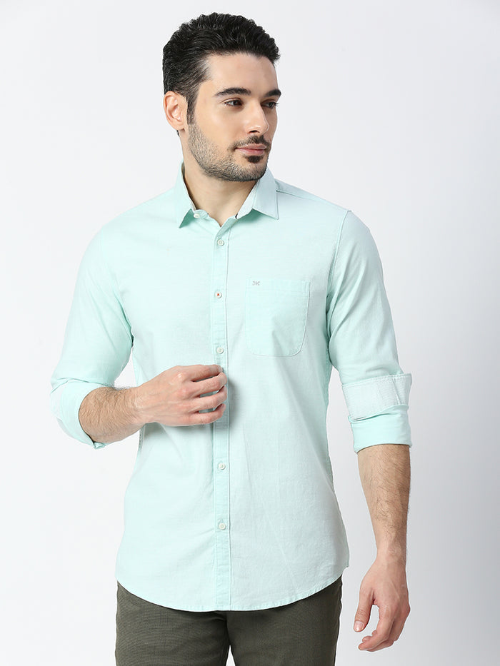 Full Sleeves Slim Fit Pastal green Solid Oxford Shirt