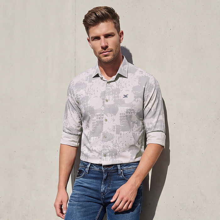 Full sleeves Slim Fit Pink Abstract Textured Print Shirt