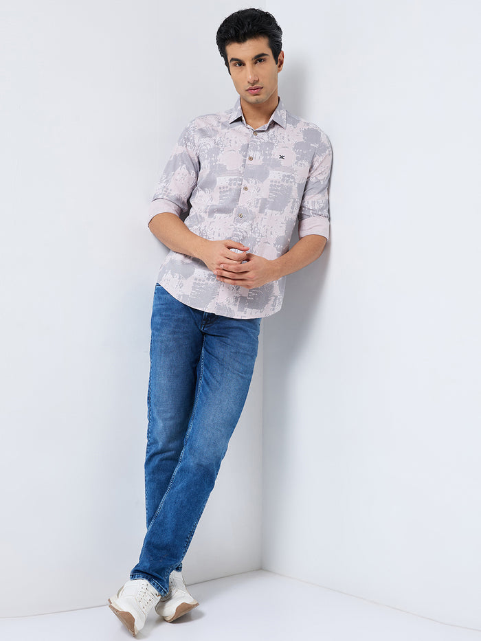 Full sleeves Slim Fit Pink Abstract Textured Print Shirt