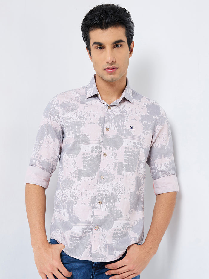 Full sleeves Slim Fit Pink Abstract Textured Print Shirt