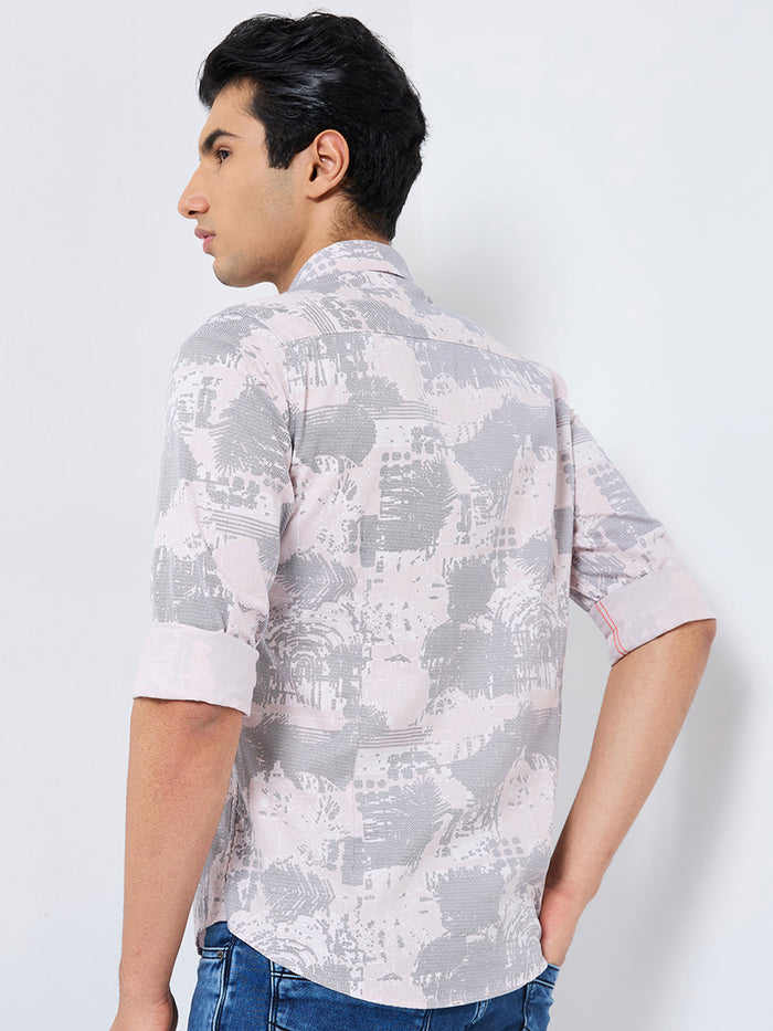 Full sleeves Slim Fit Pink Abstract Textured Print Shirt