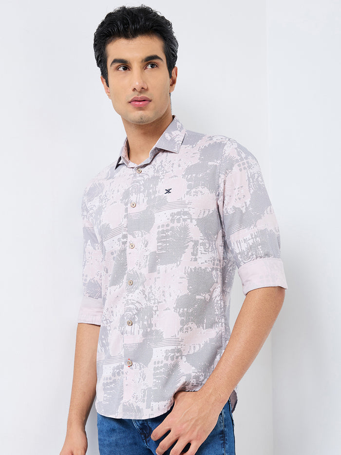 Full sleeves Slim Fit Pink Abstract Textured Print Shirt
