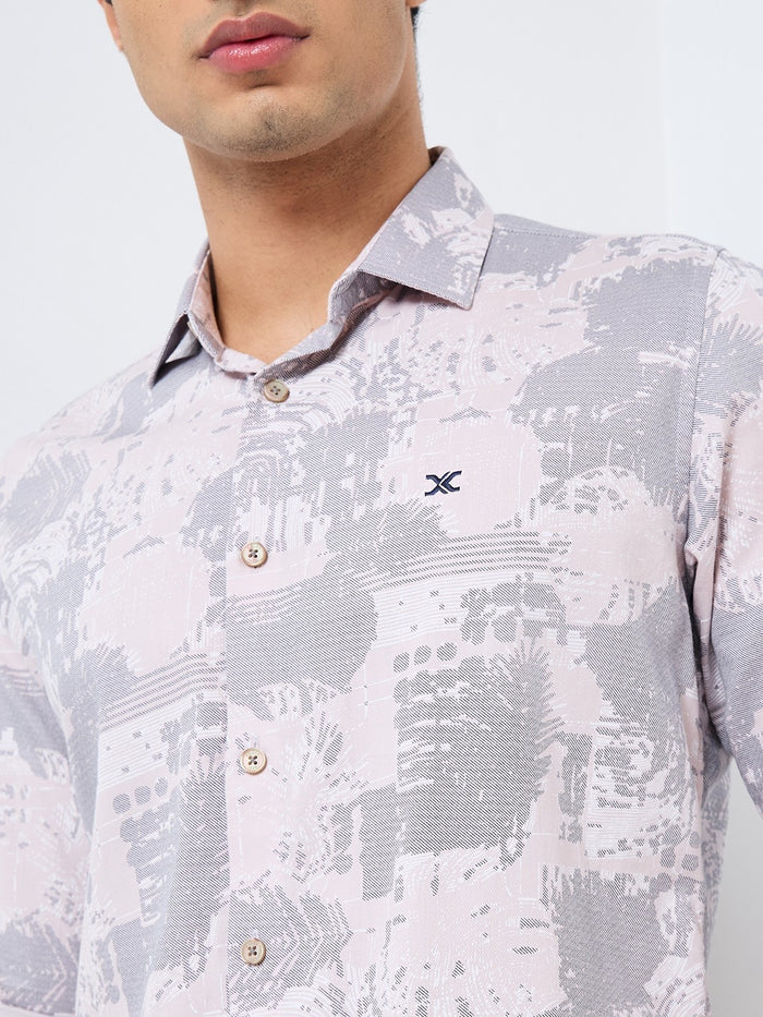 Full sleeves Slim Fit Pink Abstract Textured Print Shirt