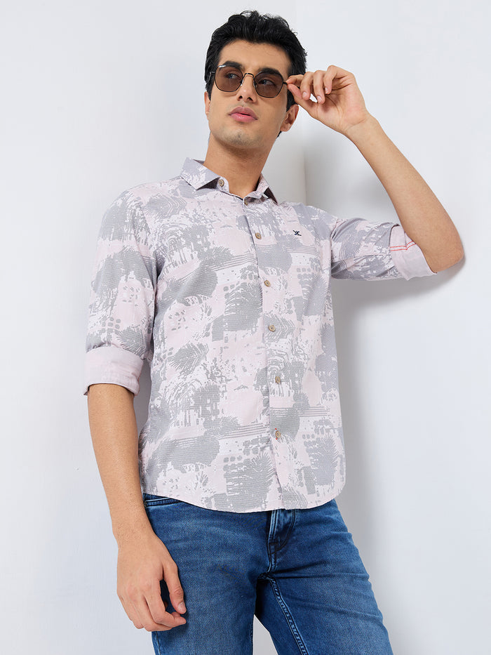Full sleeves Slim Fit Pink Abstract Textured Print Shirt