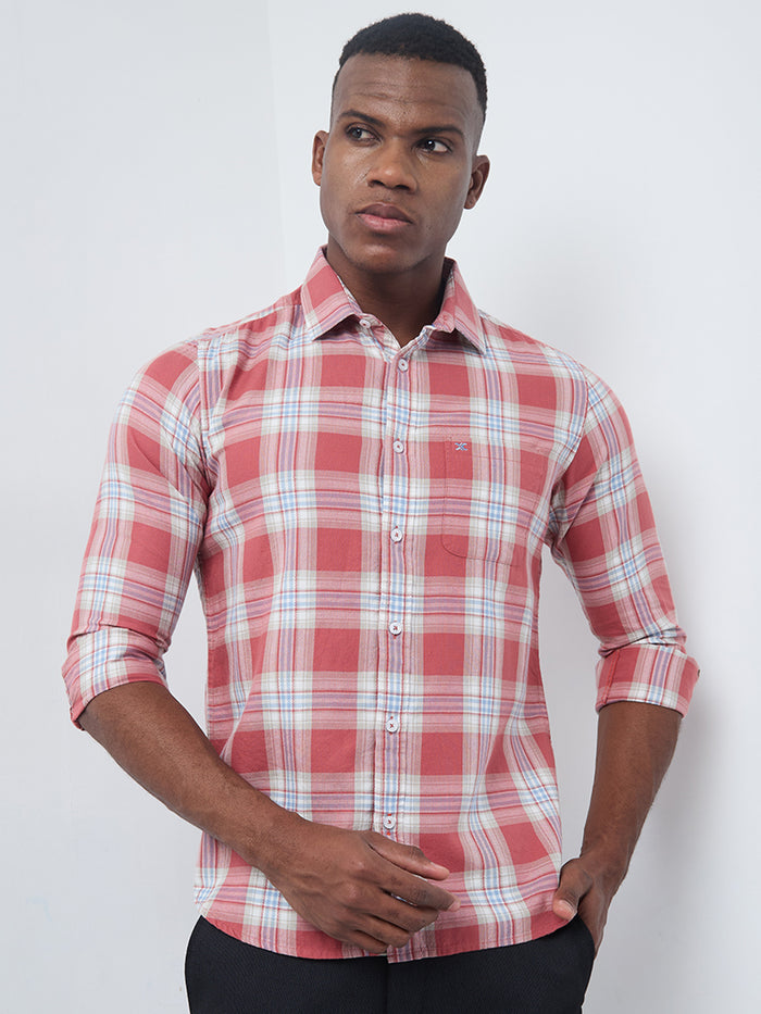 Full sleeves Slim Fit Pink Mix Cavalry Checks Shirt