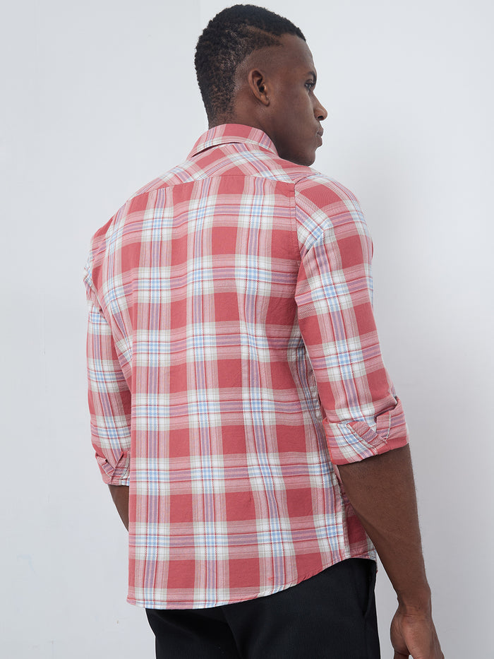 Full sleeves Slim Fit Pink Mix Cavalry Checks Shirt