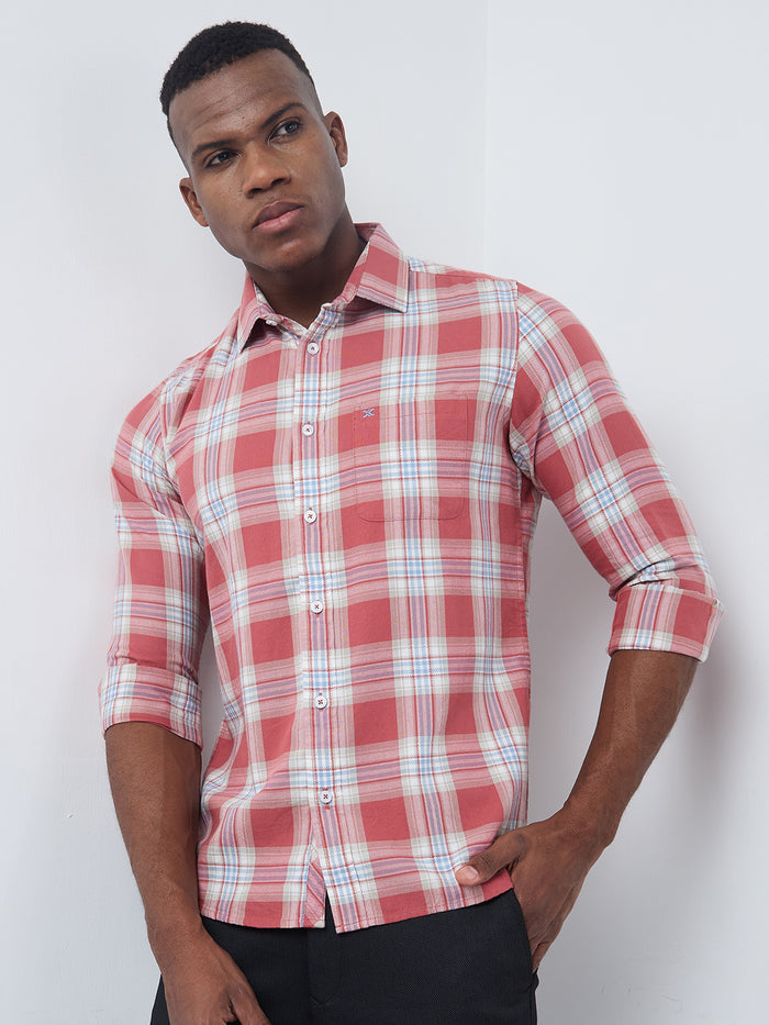 Full sleeves Slim Fit Pink Mix Cavalry Checks Shirt