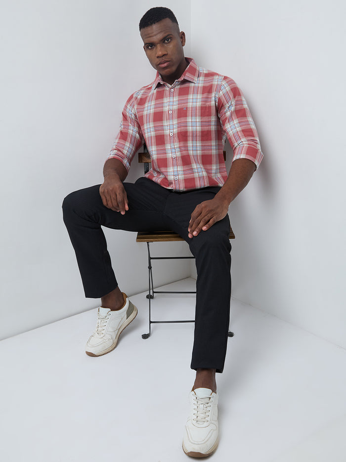 Full sleeves Slim Fit Pink Mix Cavalry Checks Shirt