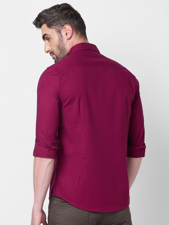 Full Sleeves Slim Fit Plum Button-Down Oxford Solid Shirt