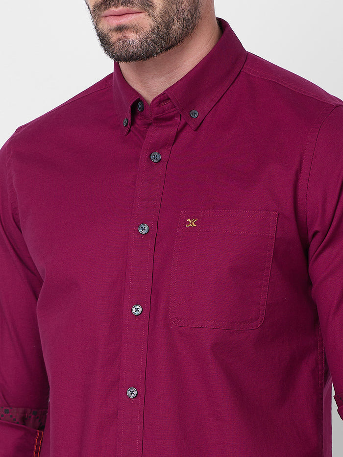 Full Sleeves Slim Fit Plum Button-Down Oxford Solid Shirt