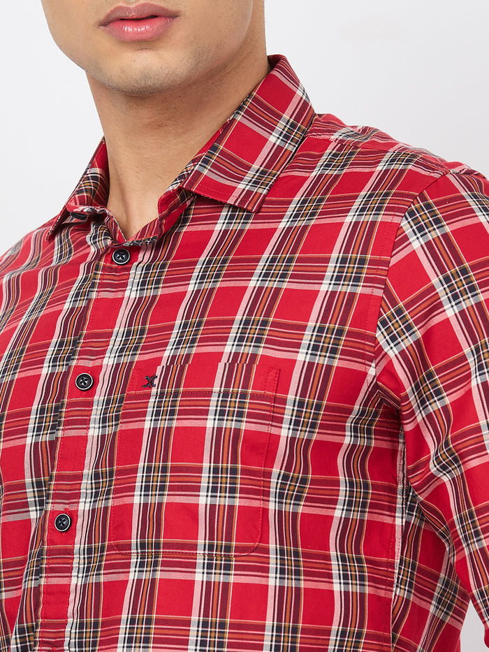 Full sleeves Slim Fit Red  Checks Shirt
