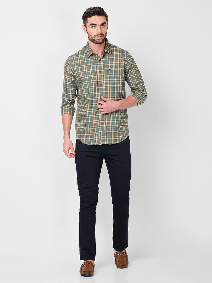 Full Sleeves Slim Fit Sage Green Checks Shirt