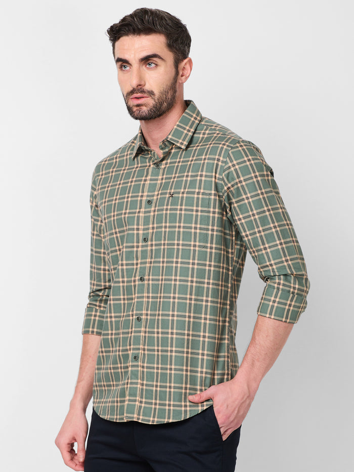 Full Sleeves Slim Fit Sage Green Checks Shirt