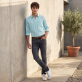 Full Sleeves Slim Fit Sea Blue Solid Oxford Shirt