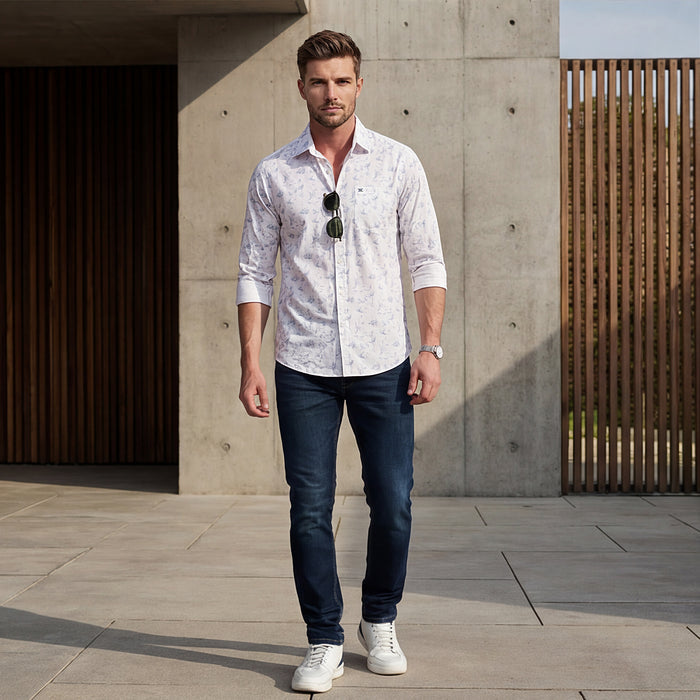 Full sleeves Slim Fit Sky All-Over Mini Motif Print Shirt
