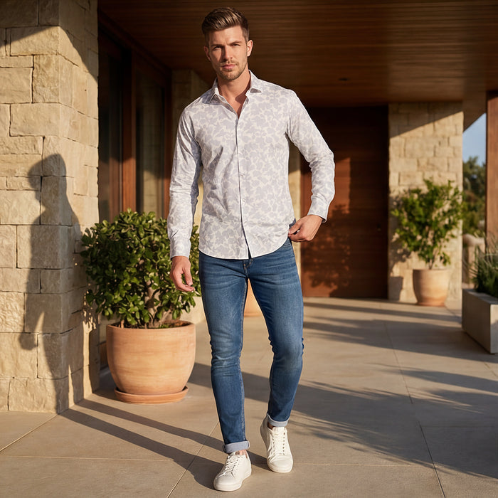 Full Sleeves Slim Fit Slate Grey All over Flower Print Shirt