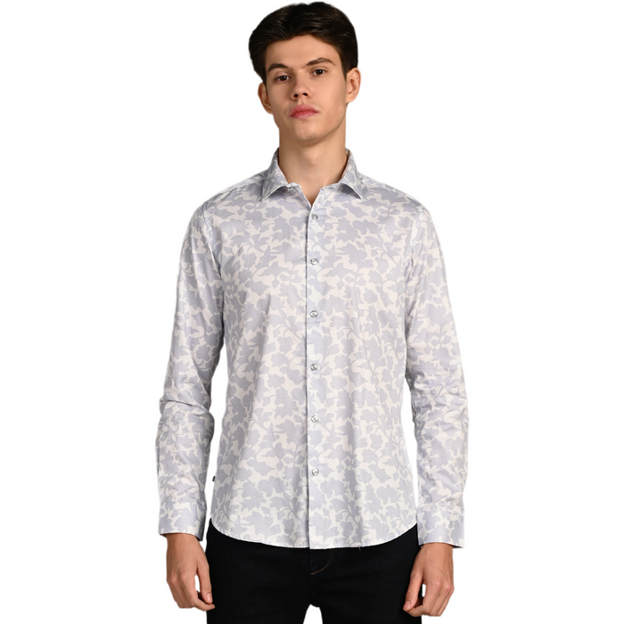 Full Sleeves Slim Fit Slate Grey All over Flower Print Shirt