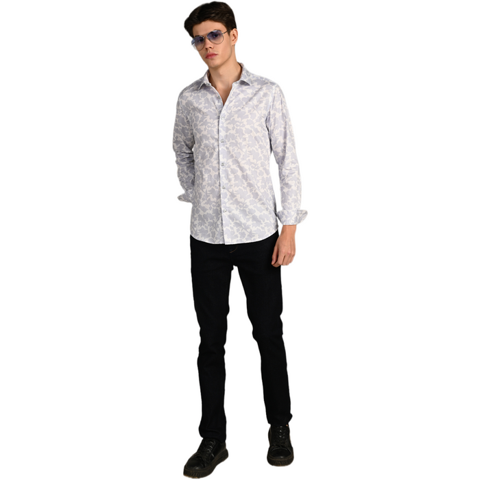 Full Sleeves Slim Fit Slate Grey All over Flower Print Shirt