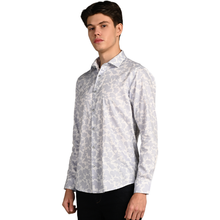 Full Sleeves Slim Fit Slate Grey All over Flower Print Shirt