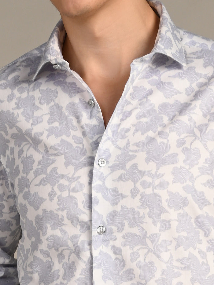 Full Sleeves Slim Fit Slate Grey All over Flower Print Shirt