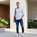 Full sleeves Slim Fit White Abstract Linear Geometric Print Shirt