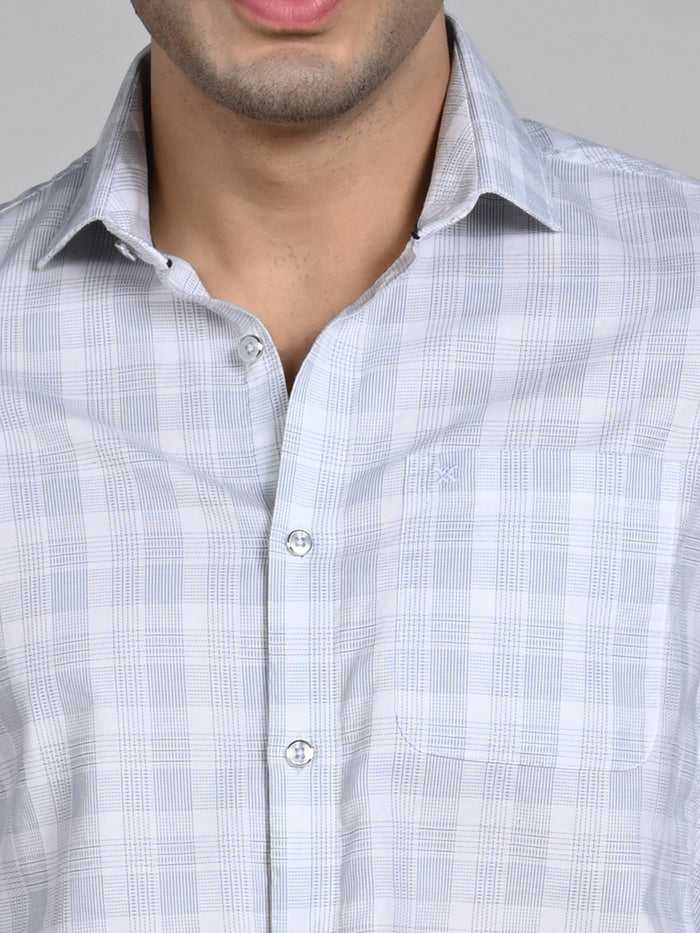 Full Sleeves Slim Fit White Structured Checks Shirt