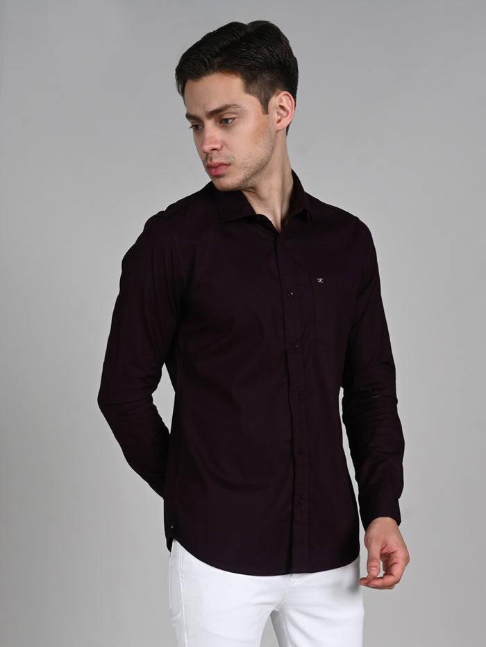 Full Sleeves Slim Fit Wine Doddy Structured Solid Shirt