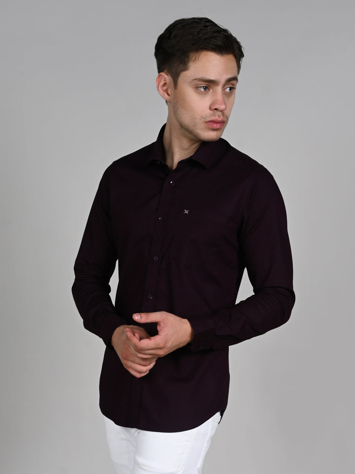 Full Sleeves Slim Fit Wine Doddy Structured Solid Shirt