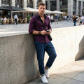 Full sleeves Slim Fit Wine Premium Satin Solid Shirt
