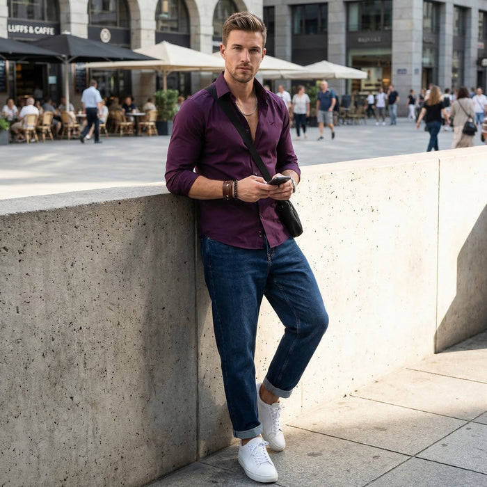 Full sleeves Slim Fit Wine Premium Satin Solid Shirt