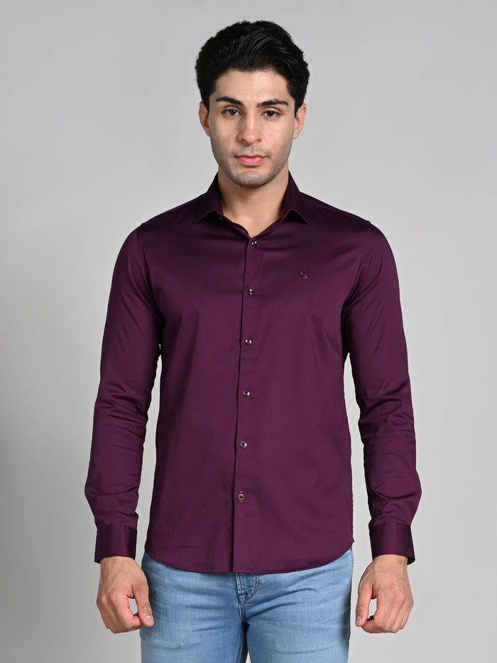 Full sleeves Slim Fit Wine Premium Satin Solid Shirt