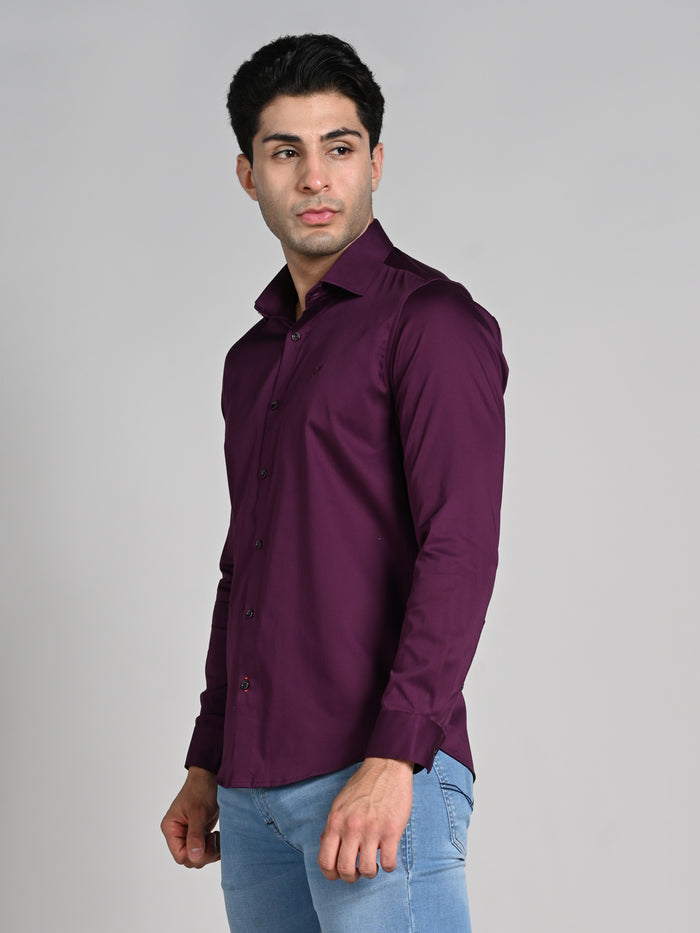Full sleeves Slim Fit Wine Premium Satin Solid Shirt