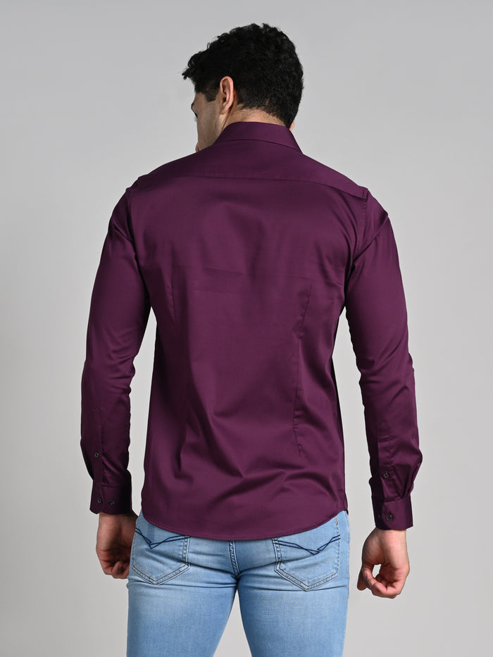Full sleeves Slim Fit Wine Premium Satin Solid Shirt