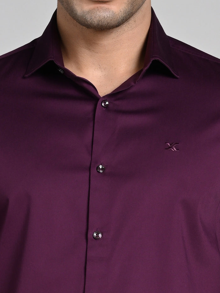 Full sleeves Slim Fit Wine Premium Satin Solid Shirt