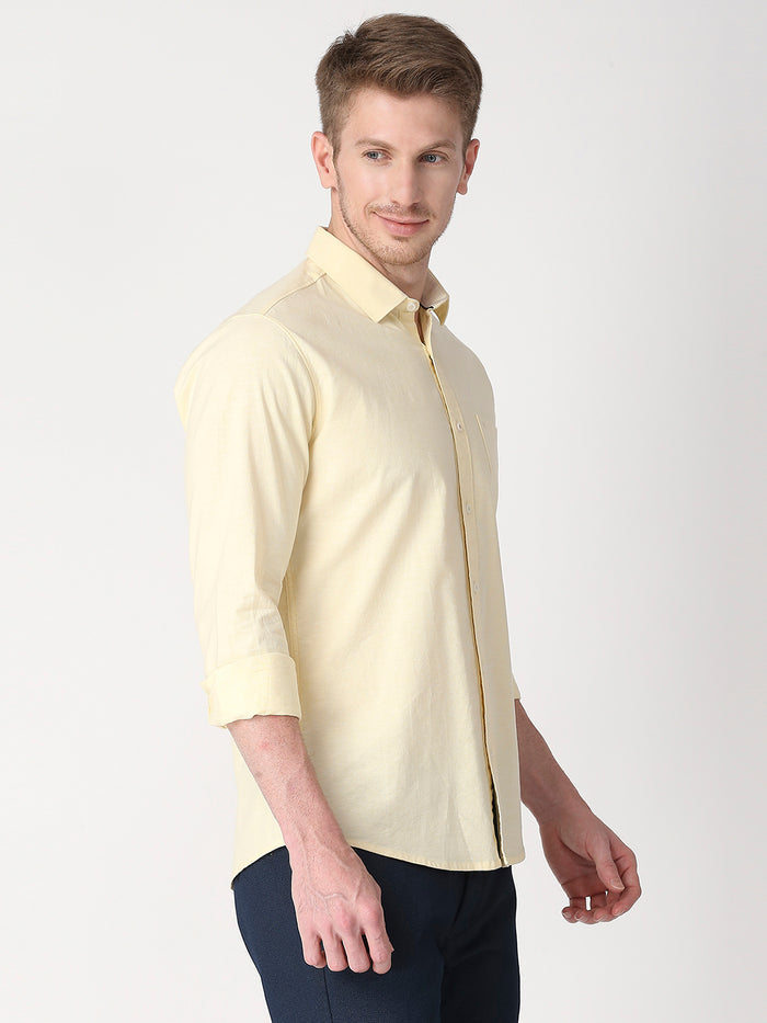 Full Sleeves Slim Fit Yellow Solid Oxford Shirt