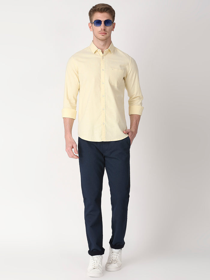 Full Sleeves Slim Fit Yellow Solid Oxford Shirt